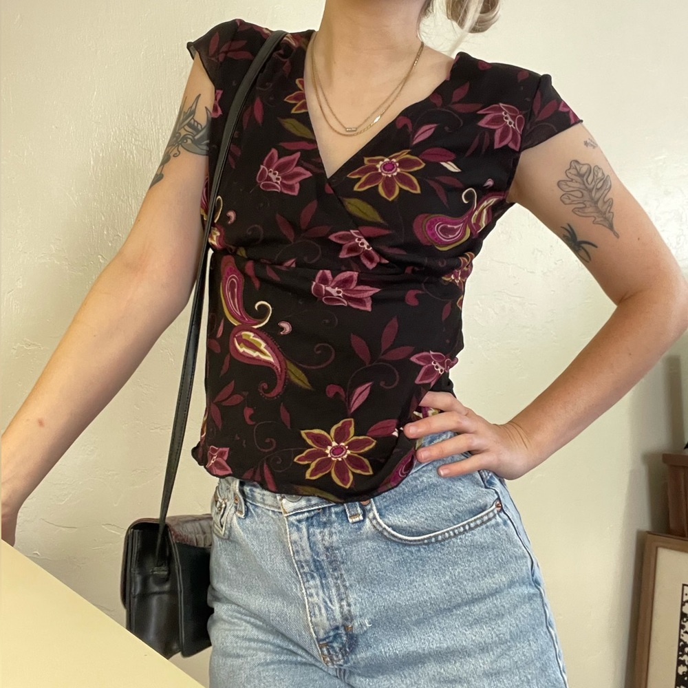 vintage dark floral mesh going out top